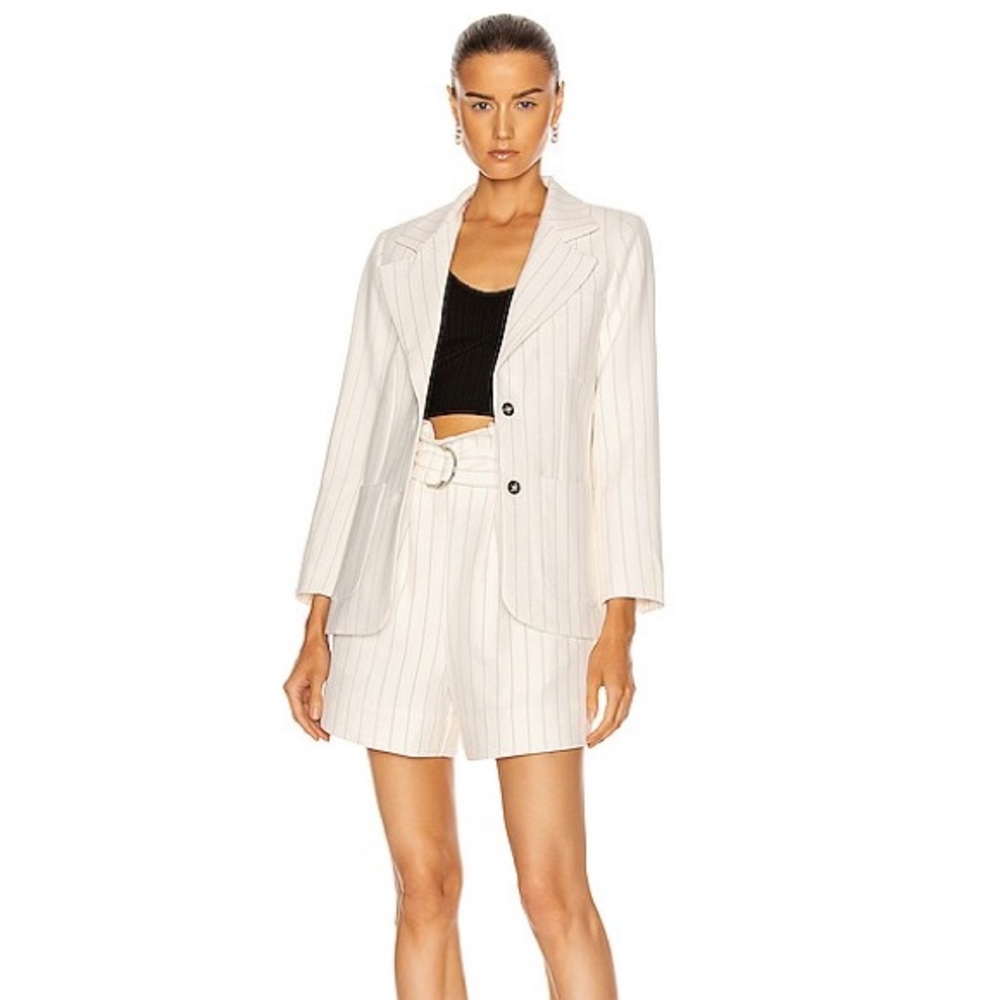 Ganni Suiting Short Ecru Stripe Shorts Belted Paperbag Size US 12 / DE 42